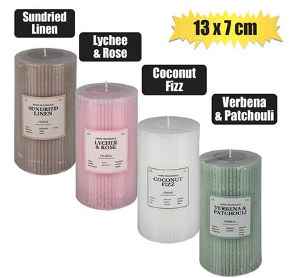 CANDLE PILLAR ROUND ASSTD 13x7cm SCENTED