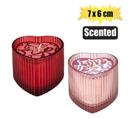 CANDLE IN GLASS HEART SHAPE 7x6cm