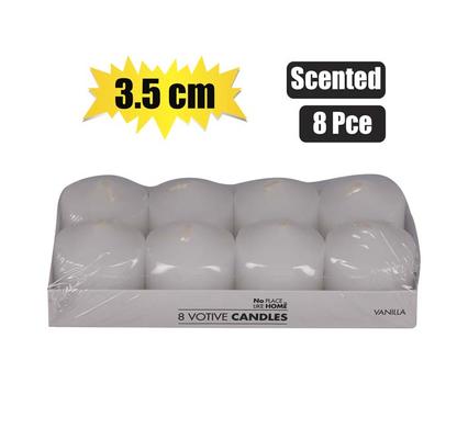 CANDLE VOTIVE 3.5cm 8pce WHITE SCENTED