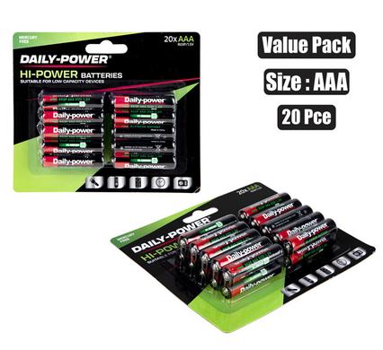 BATTERIES H/POWER SIZE:AAA /R03P 20PCE