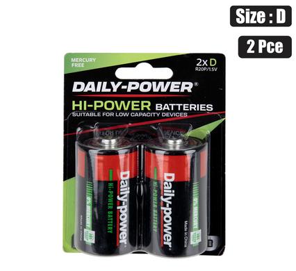 BATTERIES H/POWER SIZE:D / R20P 2PCE