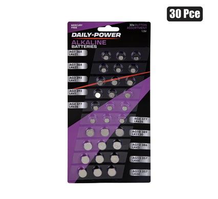 BATTERIES ALKALINE 1.5V 30PCE      ASSTD