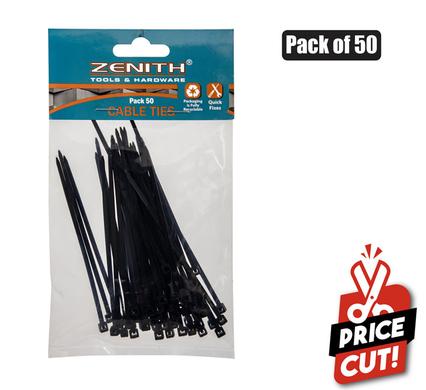 CABLE-TIES 2.5x100mm BLACK 50's   ZENITH