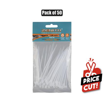 CABLE-TIES 2.5x100mm WHITE 50's   ZENITH