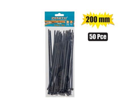 CABLE-TIES 4.8x200mm BLACK 50's   ZENITH
