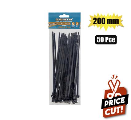 CABLE-TIES 4.8x200mm BLACK 50's   ZENITH