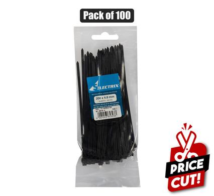 CABLE-TIES 4.8x200mm BLACK 100's    BULK