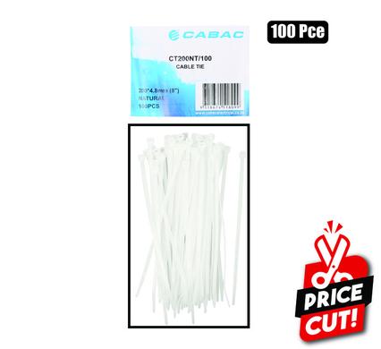 CABLE-TIES 4.8x200mm WHITE 100's    BULK