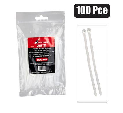 CABLE-TIES 2.5x100mm WHITE 100's    BULK