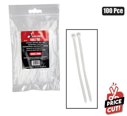 CABLE-TIES 2.5x100mm WHITE 100's    BULK