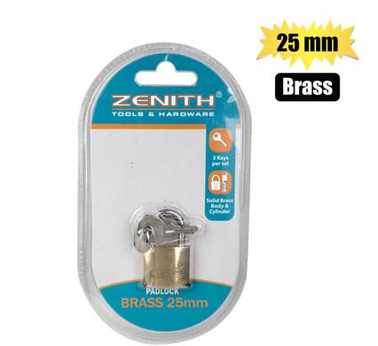 PADLOCK ZENITH BRASS 25mm         CARDED