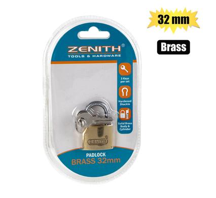 PADLOCK ZENITH BRASS 32mm         CARDED