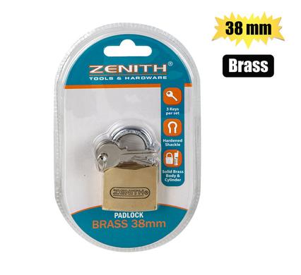 PADLOCK ZENITH BRASS 38mm         CARDED