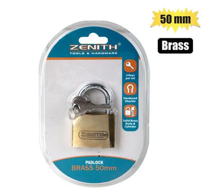 PADLOCK ZENITH BRASS 50mm         CARDED