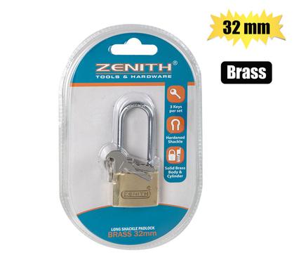 PADLOCK ZENITH BRASS 32mm LONG-SHKL  CRD