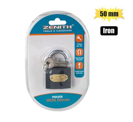 PADLOCK ZENITH IRON 50mm          CARDED