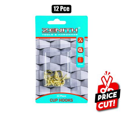 CUP-HOOKS BRASS-PL 20mm 12PCE     ZENITH