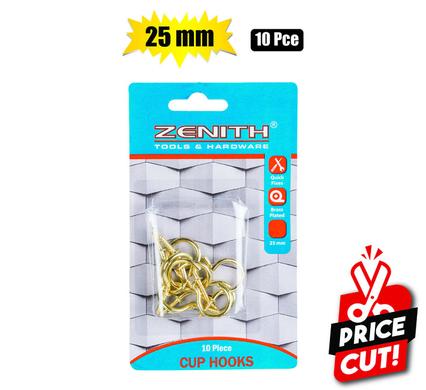 CUP-HOOKS BRASS-PL 25mm 10PCE     ZENITH