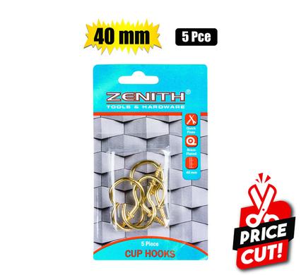 CUP-HOOKS BRASS-PL 40mm 5PCE      ZENITH