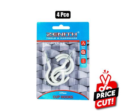 CUP-HOOKS WHITE PL-CTD 50mm 4PCE  ZENITH