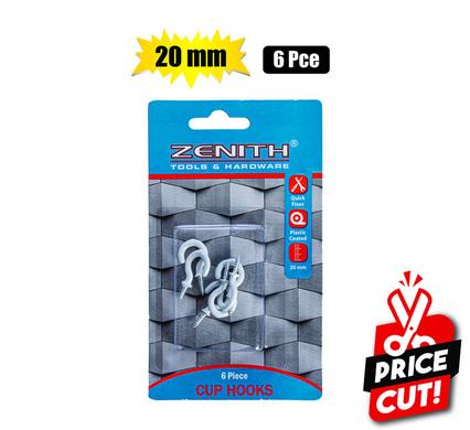 CUP-HOOKS WHITE-PL-CTD 20mm 6PCE  ZENITH