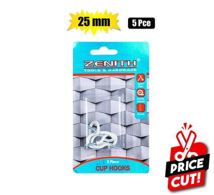 CUP-HOOKS WHITE-PL-CTD 25mm 5PCE  ZENITH