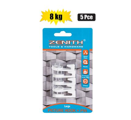 PICTURE-HOOK+PIN WHT 5PCE LRG(8kg)ZENITH