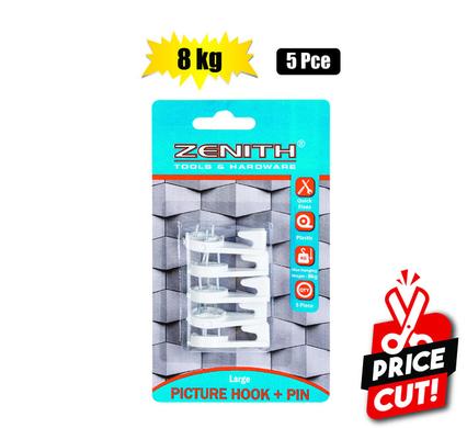 PICTURE-HOOK+PIN WHT 5PCE LRG(8kg)ZENITH