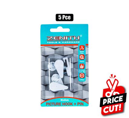 PICTURE-HOOK+PIN WHT 5PCE MED(4kg)ZENITH