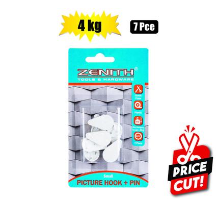 PICTURE-HOOK+PIN WHT 7PCE SML(4kg)ZENITH