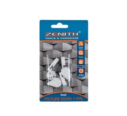 PICTURE-HOOK+PIN WHT 6PCE SML(4kg)ZENITH
