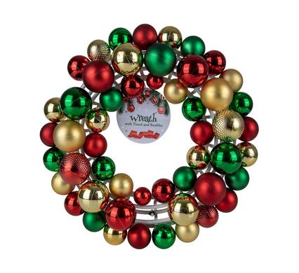 XMAS WREATH W/BAUBLES & TINSEL 33cm