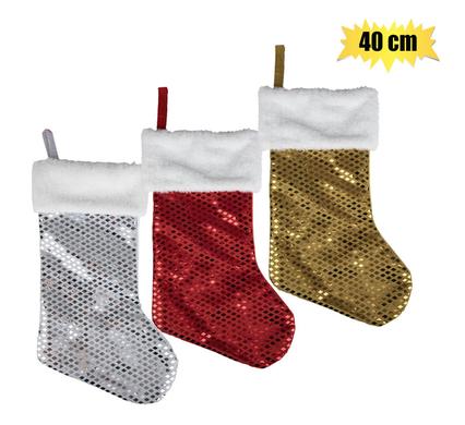 XMAS STOCKINGS SEQUINS ASSTD 40cm