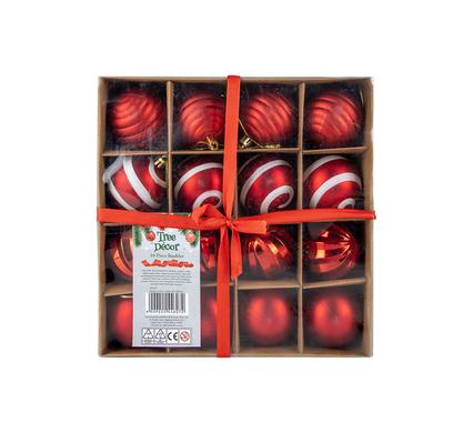 XMAS BAUBLES RED & WHITE 16pc 6cm
