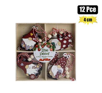 XMAS TREE DECOR WDN GNOME ORN 4cm 12PC