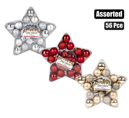 XMAS BAUBLES 56pc,3/5cm COLOURS