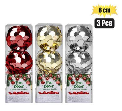 XMAS BAUBLES SEQUIN 3pc 6cm