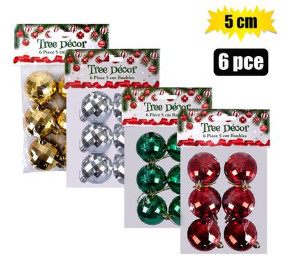 XMAS BAUBLES 6PC 5cm