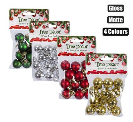 XMAS BAUBLES 12PC 3cm
