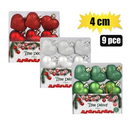 XMAS TREE DECOR HEARTS 4cm 9pc