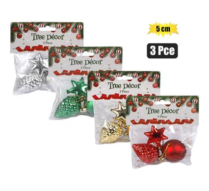 XMAS TREE DECOR MIXED 5cm 3pc