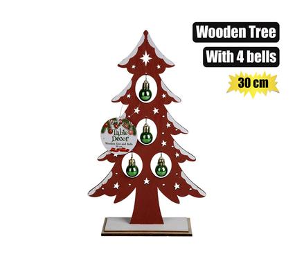 XMAS WOODEN TREE+BELLS 30cm
