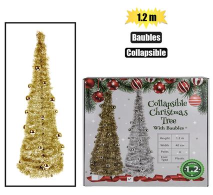 XMAS TREE 1.2m COLLAPSIBLE BAUBLES ASTD