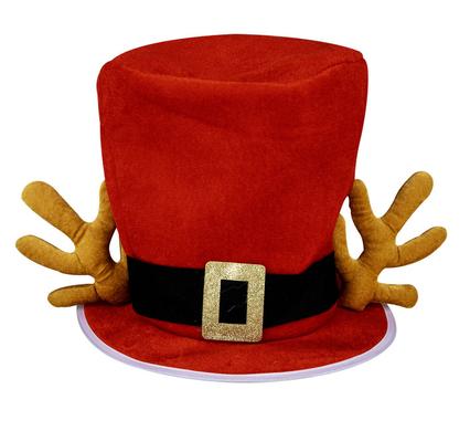 XMAS DRESS UP SANTA TOP HAT W/ANTLERS