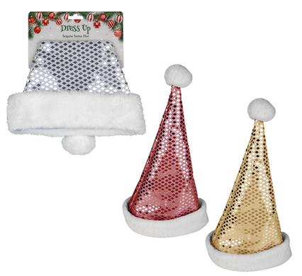 XMAS DRESS UP SANTA HAT SEQUIN ASSTD