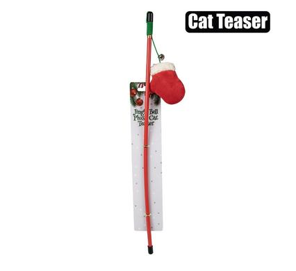 XMAS PET JINGLE BELL PLUSH CAT TEASER