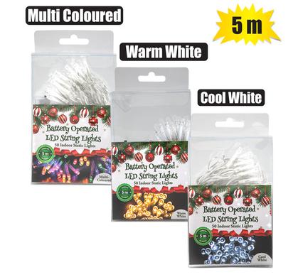 XMAS LIGHTS B/O IN 50LED 5m ASSTD-STATIC