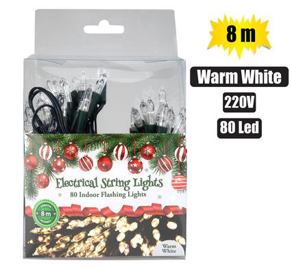 XMAS LIGHTS 220V IN 80 LED 8m WARM WHITE