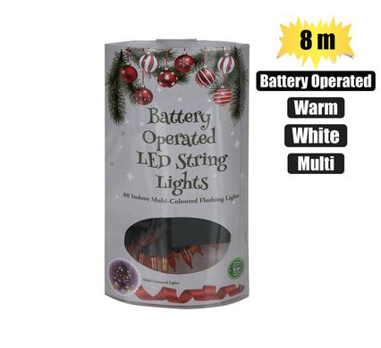 XMAS LIGHTS B/O 80 LED 8m MULTI COLOUR