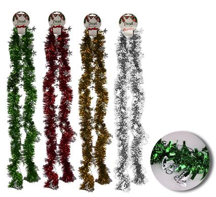 XMAS GARLAND TINSEL STARS & TREES 2m
